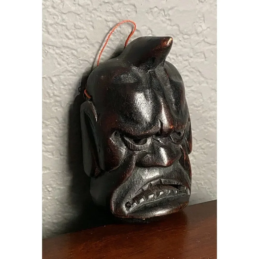 Vintage Japanese Hannya Oni Mask Wood Carved Noh Demon 6